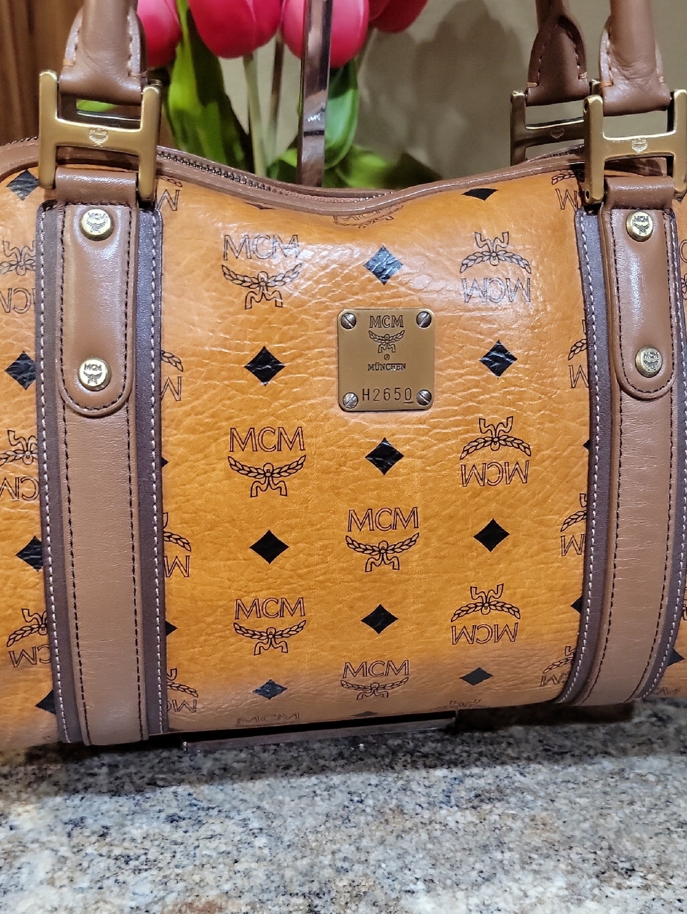 MCM EUC Visetos Cognac Leather Satchel Bag - Picture 2 of 13